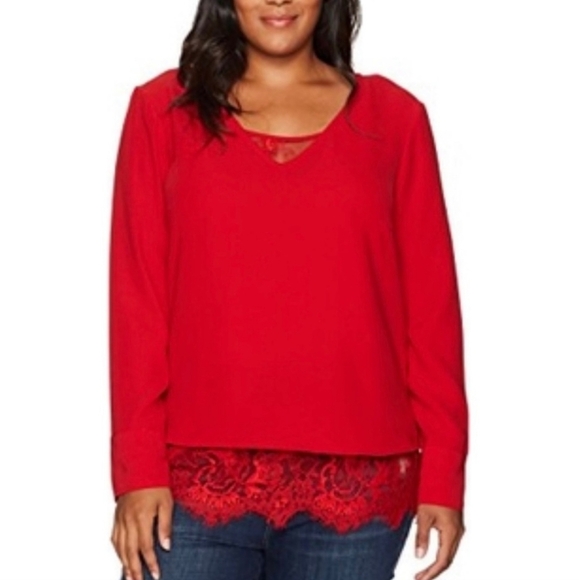 NWT Rebel Wilson × Angels 2-Piece Red Eyelash Lace Camisole & Blouse Set Size 2X - Picture 1 of 11